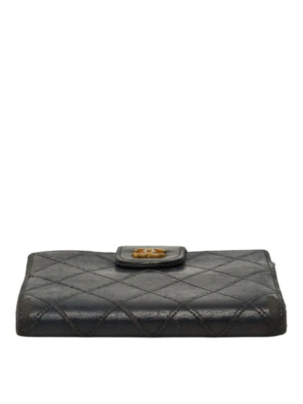 Chanel CC Logo Bicolor Bifold Wallet Black Leather